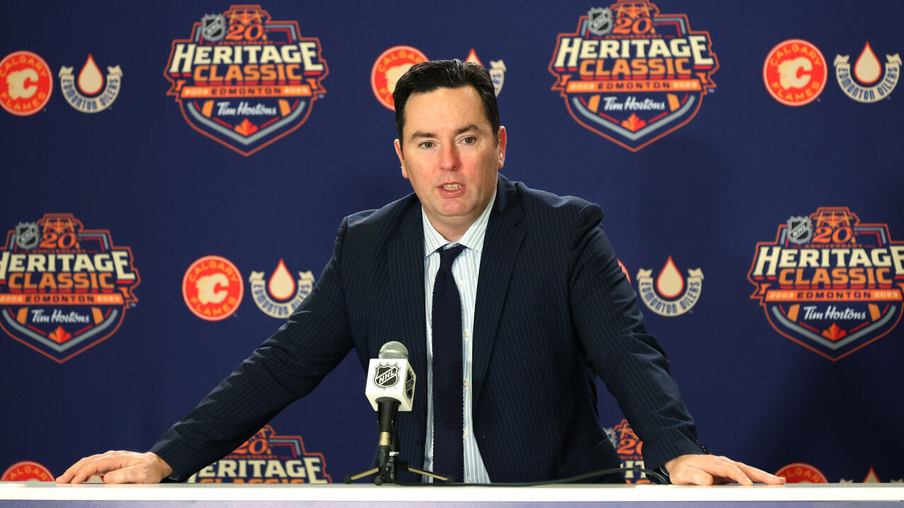 EDMONTON, ALBERTA - OCTOBER 29: Head coach Jay Woodcroft of the Edmonton Oilers attends a press conference after the 2023 Tim Hortons NHL Heritage Classic between the Calgary Flames and the Edmonton Oilers at Commonwealth Stadium on October 29, 2023 in Edmonton, Alberta.