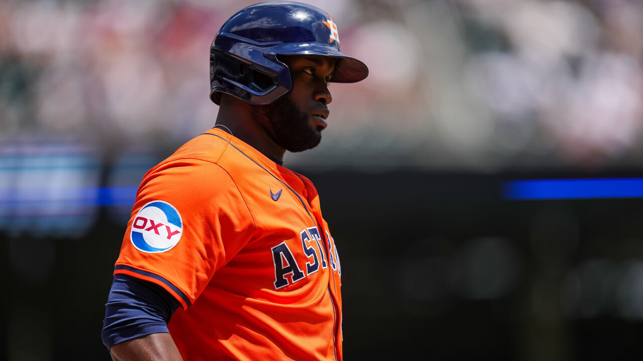 MINNEAPOLIS, MN - JULY 06: Yordan Alvarez #44 of the Houston Astros looks on against the Minnesota Twins on July 6, 2024 at Target Field in Minneapolis, Minnesota.