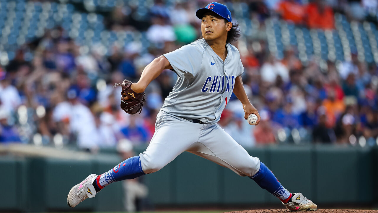 BALTIMORE, MD - JULY 10: Shota Imanaga #18 of the Chicago Cubs pitches against the Baltimore Orioles in the first inning at Oriole Park at Camden Yards on July 10, 2024 in Baltimore, Maryland.