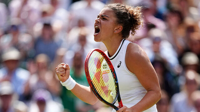 Jasmine Paolini celebrates against Donna Vekic on day eleven of the 2024 Wimbledon Championships at the All England Lawn Tennis and Croquet Club, London. Picture date: Thursday July 11, 2024.