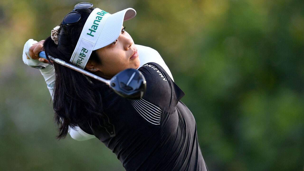 EVIAN-LES-BAINS, FRANCE - JULY 11: Patty Tavatanakit of Thailand tees off on the 11th hole during the first round of the Amundi Evian Championship at Evian Resort Golf Club on July 11, 2024 in Evian-les-Bains, France.