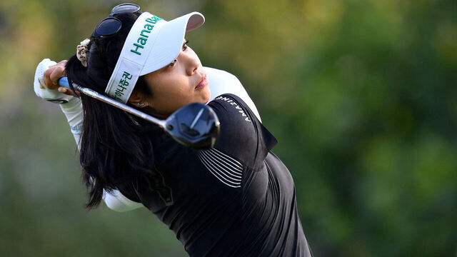 EVIAN-LES-BAINS, FRANCE - JULY 11: Patty Tavatanakit of Thailand tees off on the 11th hole during the first round of the Amundi Evian Championship at Evian Resort Golf Club on July 11, 2024 in Evian-les-Bains, France.