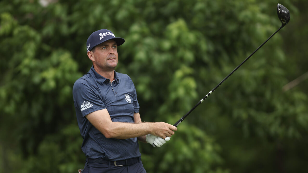 FORT WORTH, TEXAS - MAY 24: Keegan Bradley of the United States watches his shot from the sixth tee during the second round of the Charles Schwab Challenge at Colonial Country Club on May 24, 2024 in Fort Worth, Texas.
