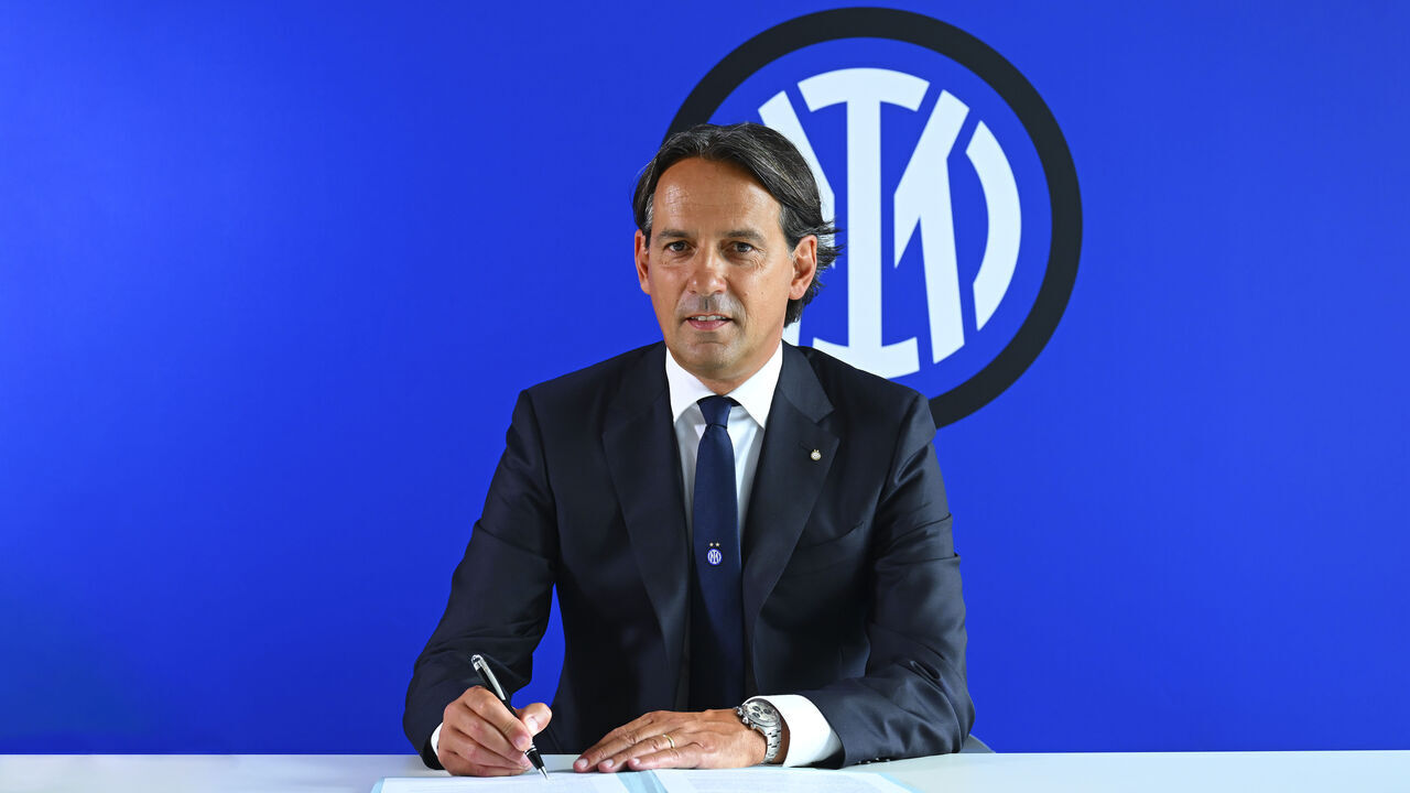 MILAN, ITALY - JULY 12: FC Internazionale extends contracts to Head Coach Simone Inzaghi at Inter Headquarters on July 12, 2024 in Milan, Italy.