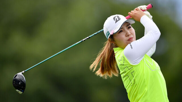 EVIAN-LES-BAINS, FRANCE - JULY 12: Ayaka Furue of Japan tees off on the 12th hole during the second round of the Amundi Evian Championship at Evian Resort Golf Club on July 12, 2024 in Evian-les-Bains, France.