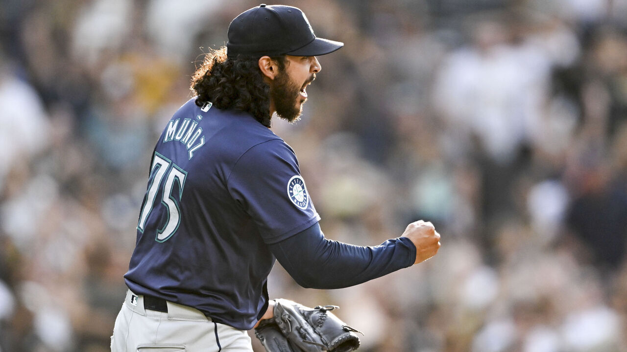 SAN DIEGO, CA - JULY 10: Andres Munoz #75 of the Seattle Mariners a 2-0 win over the San Diego Padres at Petco Park on July 10, 2024 in San Diego, California.