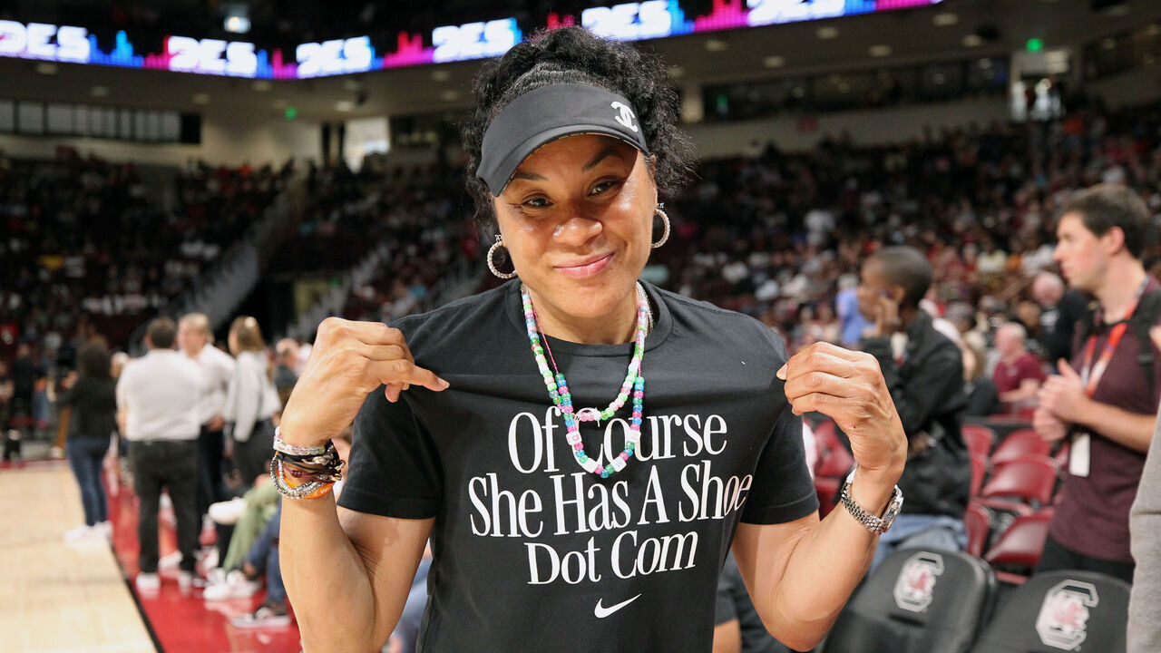 COLUMBIA, SC - MAY 11: Dawn Staley attends the game between the Puerto Rico National Team and Las Vegas Aces during the WNBA Preseason Game on May 11, 2024 at Colonial Life Arena in Columbia, South Carolina. Mandatory Copyright Notice: Copyright 2024 NBAE