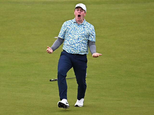 NORTH BERWICK, SCOTLAND - JULY 14: Robert MacIntyre of Scotland celebrates victory on the 18th green during day four of the Genesis Scottish Open at The Renaissance Club on July 14, 2024 in North Berwick, Scotland.