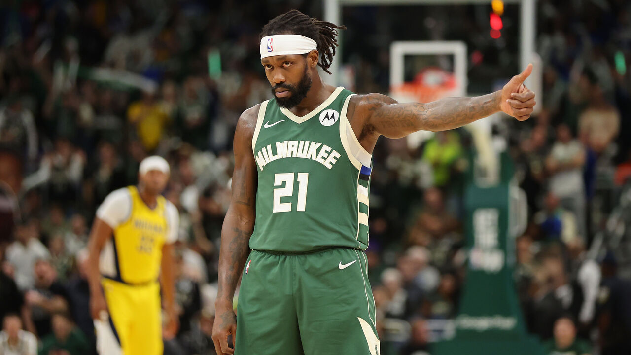 MILWAUKEE, WISCONSIN - APRIL 21: Patrick Beverley #21 of the Milwaukee Bucks waits for a free throw during game one of the Eastern Conference First Round Playoffs against the Indiana Pacers at Fiserv Forum on April 21, 2024 in Milwaukee, Wisconsin.