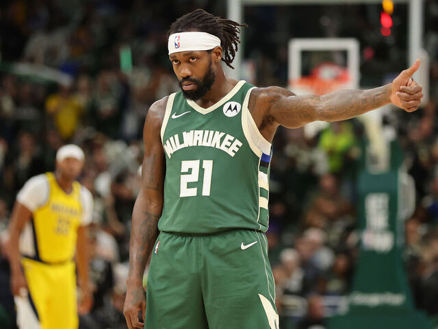 MILWAUKEE, WISCONSIN - APRIL 21: Patrick Beverley #21 of the Milwaukee Bucks waits for a free throw during game one of the Eastern Conference First Round Playoffs against the Indiana Pacers at Fiserv Forum on April 21, 2024 in Milwaukee, Wisconsin.