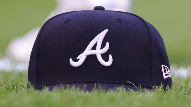 BRONX, NY - JUNE 21: A general view of an Atlanta Braves hat on the field prior to the game against the New York Yankees on June 21, 2024 at Yankee Stadium in Bronx, New York.