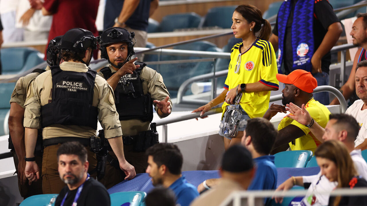 MIAMI GARDENS, FLORIDA - JULY 14: Police looks on during the CONMEBOL Copa America 2024 Final match between Argentina and Colombia at Hard Rock Stadium on July 14, 2024 in Miami Gardens, Florida.