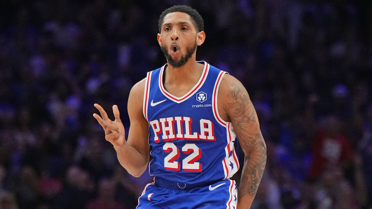 PHILADELPHIA, PA - MAY 2: Cameron Payne #22 of the Philadelphia 76ers celebrates during the game against the New York Knicks during Round 1 Game 6 of the 2024 NBA Playoffs on May 2, 2024 at the Wells Fargo Center in Philadelphia, Pennsylvania NOTE TO USER: User expressly acknowledges and agrees that, by downloading and/or using this Photograph, user is consenting to the terms and conditions of the Getty Images License Agreement. Mandatory Copyright Notice: Copyright 2024 NBAE
