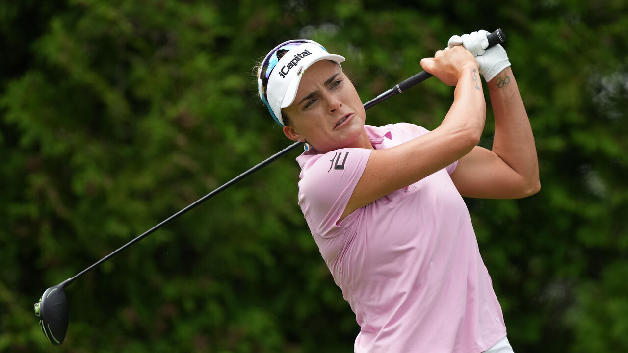 MIDLAND, MICHIGAN - JUNE 29: Lexi Thompson of the United States plays her shot from the sixth tee during the third round of the Dow Championship at Midland Country Club on June 29, 2024 in Midland, Michigan.