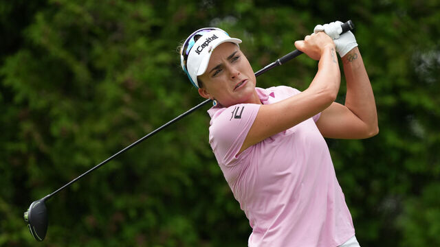 MIDLAND, MICHIGAN - JUNE 29: Lexi Thompson of the United States plays her shot from the sixth tee during the third round of the Dow Championship at Midland Country Club on June 29, 2024 in Midland, Michigan.
