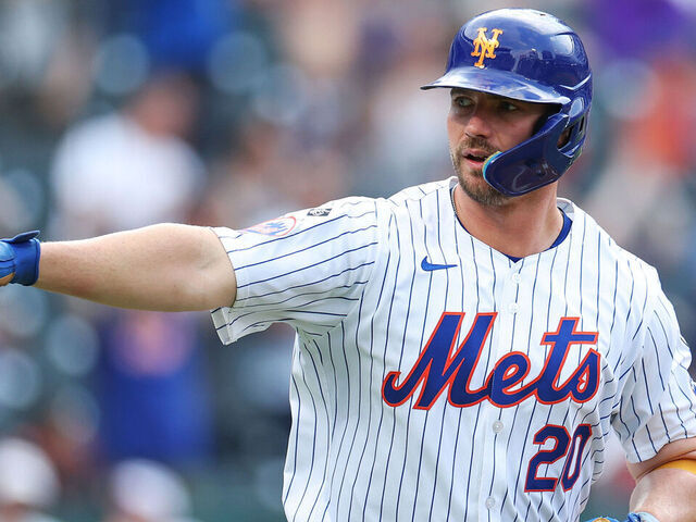 NEW YORK, NEW YORK - JULY 14: Pete Alonso #20 of the New York Mets reacts after a two-run home run against the Colorado Rockies during the fourth inning at Citi Field on July 14, 2024 in the Queens borough of New York City.