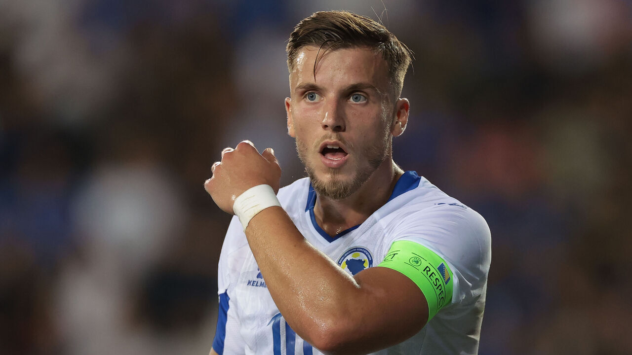 EMPOLI, ITALY - JUNE 09: Ermedin Demirovic of Bosnia and Herzegovina reacts during the International Friendly match between Italy and Bosnia and Herzegovina at Stadio Carlo Castellani on June 09, 2024 in Empoli, Italy.