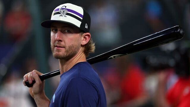 ARLINGTON, TEXAS - JULY 15: Ryan McMahon #24 of the Colorado Rockies looks on during Gatorade All-Star Workout Day at Globe Life Field on July 15, 2024 in Arlington, Texas.