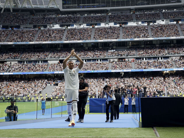 MADRID, SPAIN - JULY 16: Kylian Mbappe, new player of Real Madrid, at Estadio Santiago Bernabéu on July 16, 2024 in Madrid, Spain.