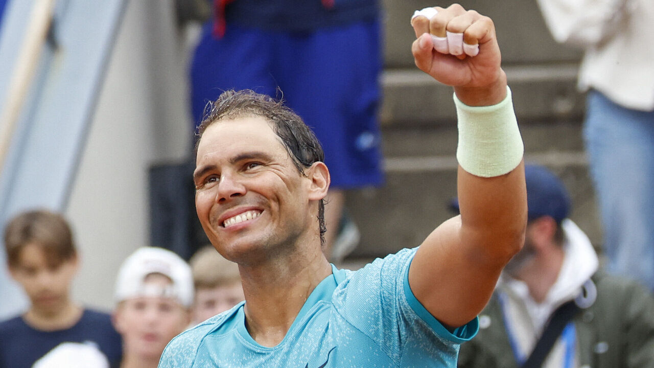 Spain's Rafael Nadal celebrates after winning his men's singles match of the ATP Nordea Open tennis tournament against Sweden's Leo Borg, in Bastad, Sweden, on July 16, 2024.