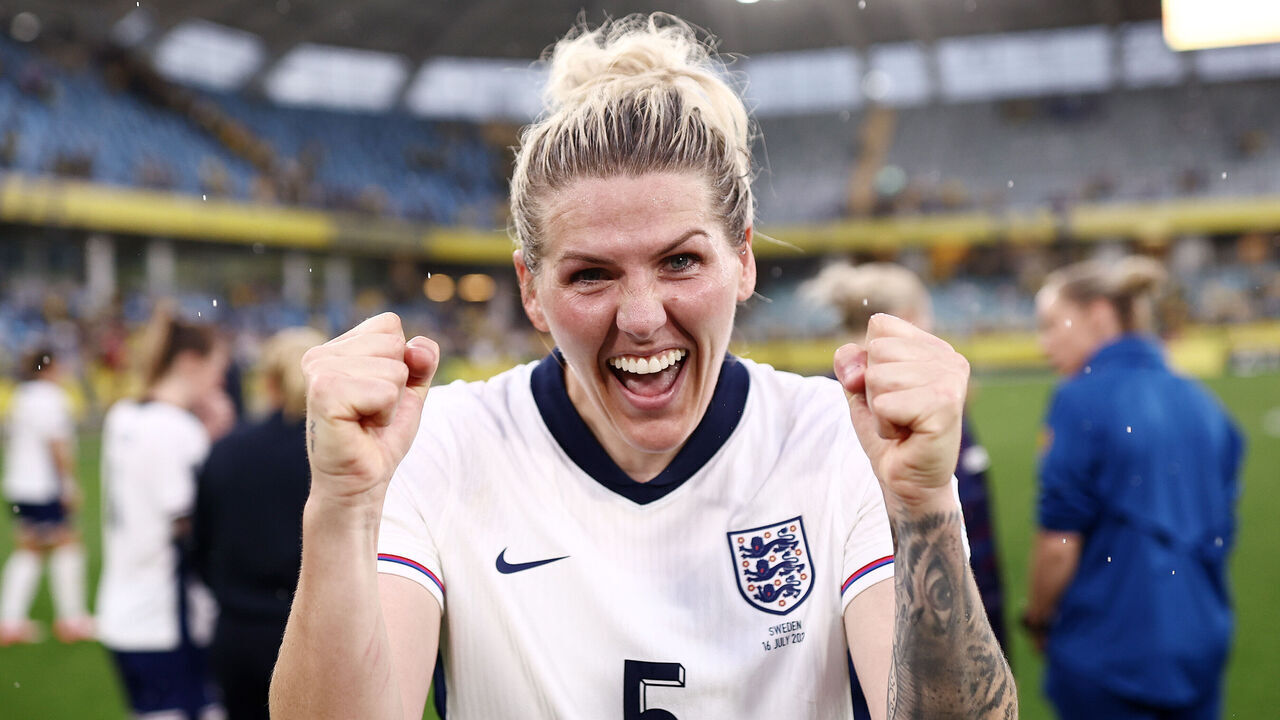 GOTHENBURG, SWEDEN - JULY 16: Millie Bright of England celebrates after the UEFA Women's EURO 2025 qualifying match between Sweden and England at Gamla Ullevi on July 16, 2024 in Gothenburg, Sweden.
