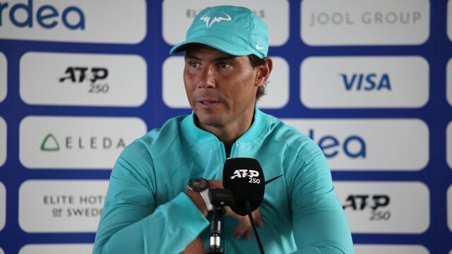 15 July 2024, Sweden, Bastad: Spanish tennis pro Rafael Nadal speaks at a press conference. A month and a half after his first-round exit at the French Open, the former world number one returned to the ATP Tour with a solid win in the doubles alongside Norwegian Casper Ruud. Photo: Steffen Trumpf/dpa