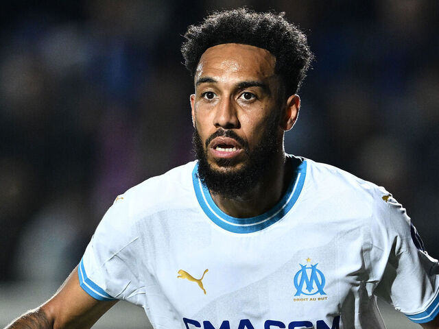 BERGAMO, ITALY - MAY 09: Pierre Emerick Aubameyang of Olympique de Marseille looks during the UEFA Europa League 2023/24 Semi-Final second leg match between Atalanta BC and Olympique de Marseille at Stadio Atleti Azzurri d'Italia on May 09, 2024 in Bergamo, Italy.