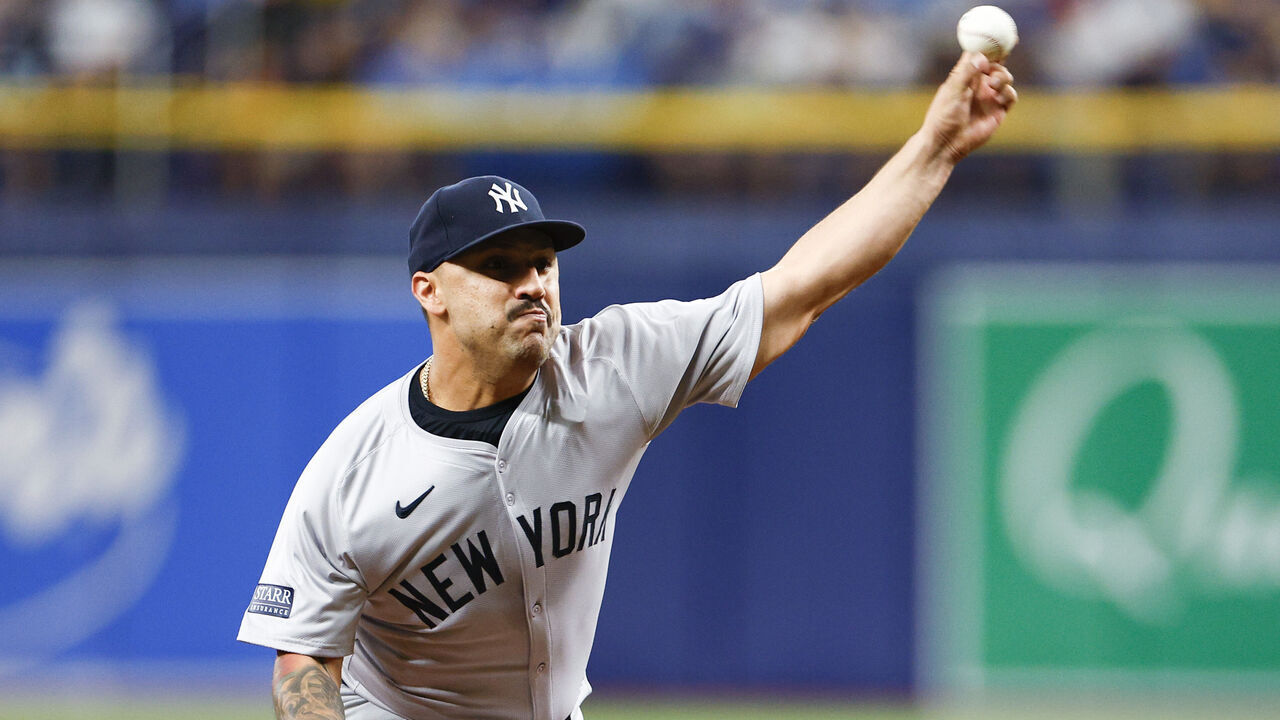 ST PETERSBURG, FLORIDA - JULY 11: Nestor Cortes #65 of the New York Yankees throws a pitch during the first inning against the Tampa Bay Rays at Tropicana Field on July 11, 2024 in St Petersburg, Florida.