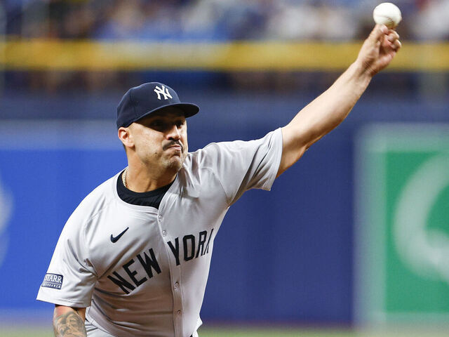 ST PETERSBURG, FLORIDA - JULY 11: Nestor Cortes #65 of the New York Yankees throws a pitch during the first inning against the Tampa Bay Rays at Tropicana Field on July 11, 2024 in St Petersburg, Florida.