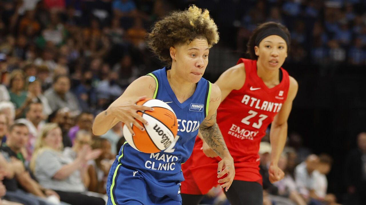 MINNEAPOLIS, MN - July 17: Natisha Hiedeman #2 of the Minnesota Lynx dribbles the ball during the game against the Atlanta Dream on July 17, 2024 at Target Center in Minneapolis, Minnesota. Mandatory Copyright Notice: Copyright 2024 NBAE