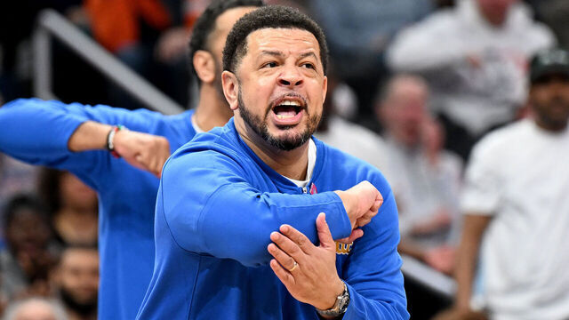 WASHINGTON, DC - MARCH 15: Head coach Jeff Capel of the Pittsburgh Panthers reacts to a call in the first half against the North Carolina Tar Heels in the Semifinals of the ACC Men's Basketball Tournament at Capital One Arena on March 15, 2024 in Washington, DC.