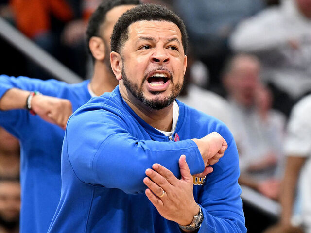 WASHINGTON, DC - MARCH 15: Head coach Jeff Capel of the Pittsburgh Panthers reacts to a call in the first half against the North Carolina Tar Heels in the Semifinals of the ACC Men's Basketball Tournament at Capital One Arena on March 15, 2024 in Washington, DC.