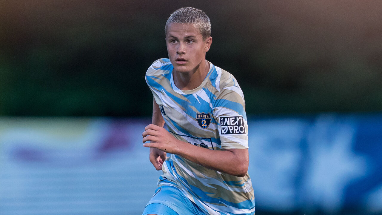 HOOKSETT, NEW HAMPSHIRE - JULY 6: Cavan Sullivan #6 of Philadelphia Union II brings the ball forward during a game between Philadelphia Union II and New England Revolution II at Mark A. Ouellette Stadium on July 6, 2024 in Hooksett, New Hampshire.