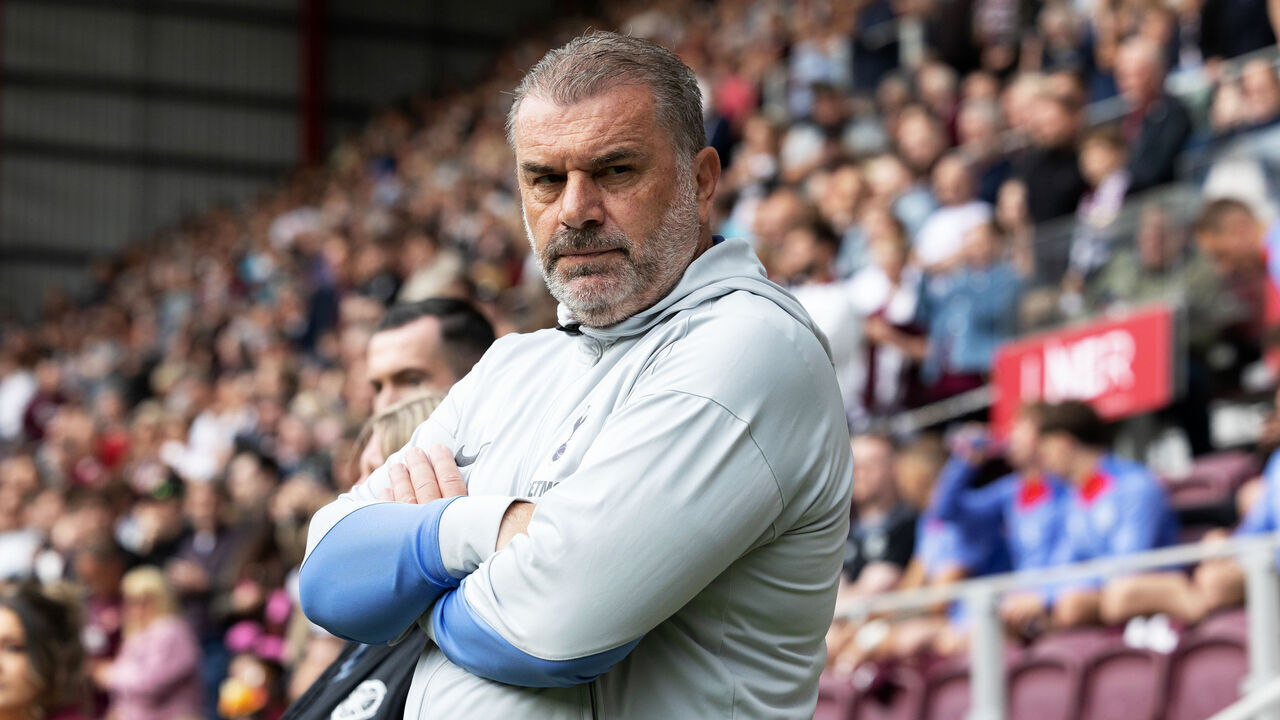 EDINBURGH, SCOTLAND - JULY 17: Spurs Manager Ange Postecoglou during a pre-season friendly match between Heart of Midlothian and Tottenham Hotspur at Tynecastle Park, on July 17, 2024, in Edinburgh, Scotland.