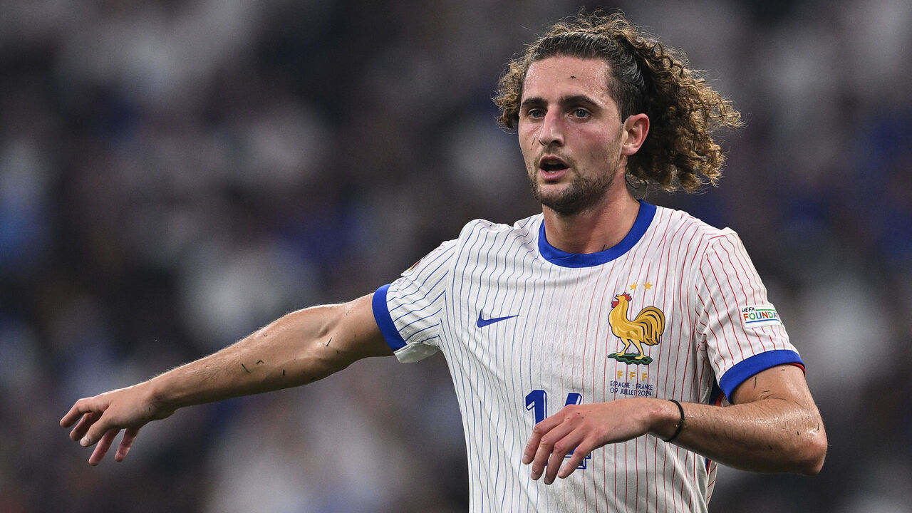 MUNICH, GERMANY - JULY 09: Adrian Rabiot of France reacts during the UEFA EURO 2024 semi-final match between Spain v France at Munich Football Arena on July 09, 2024 in Munich, Germany.