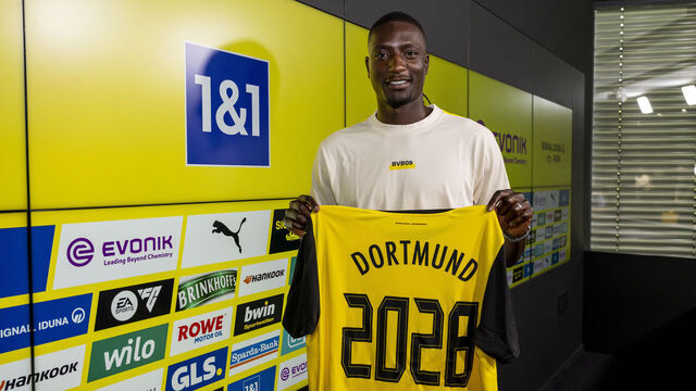 DORTMUND, GERMANY - JULY 18: Borussia Dortmund Unveil New Signing Serhou Guirassy on July 18, 2024 in Dortmund, Germany.