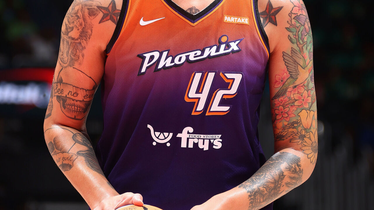 WASHINGTON, DC - JULY 16: Brittney Griner #42 of the Phoenix Mercury prepares to shoot a free throw during the game against the Washington Mystics on July 16, 2024 at Capital One Arena in Washington, DC. Mandatory Copyright Notice: Copyright 2024 NBAE