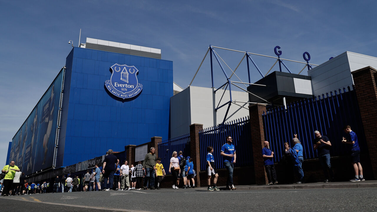 LIVERPOOL, ENGLAND - MAY 11: An exterior view of Goodison Park as Everton fans arrive before the Premier League match between Everton FC and Sheffield United at Goodison Park on May 11, 2024 in Liverpool, England.