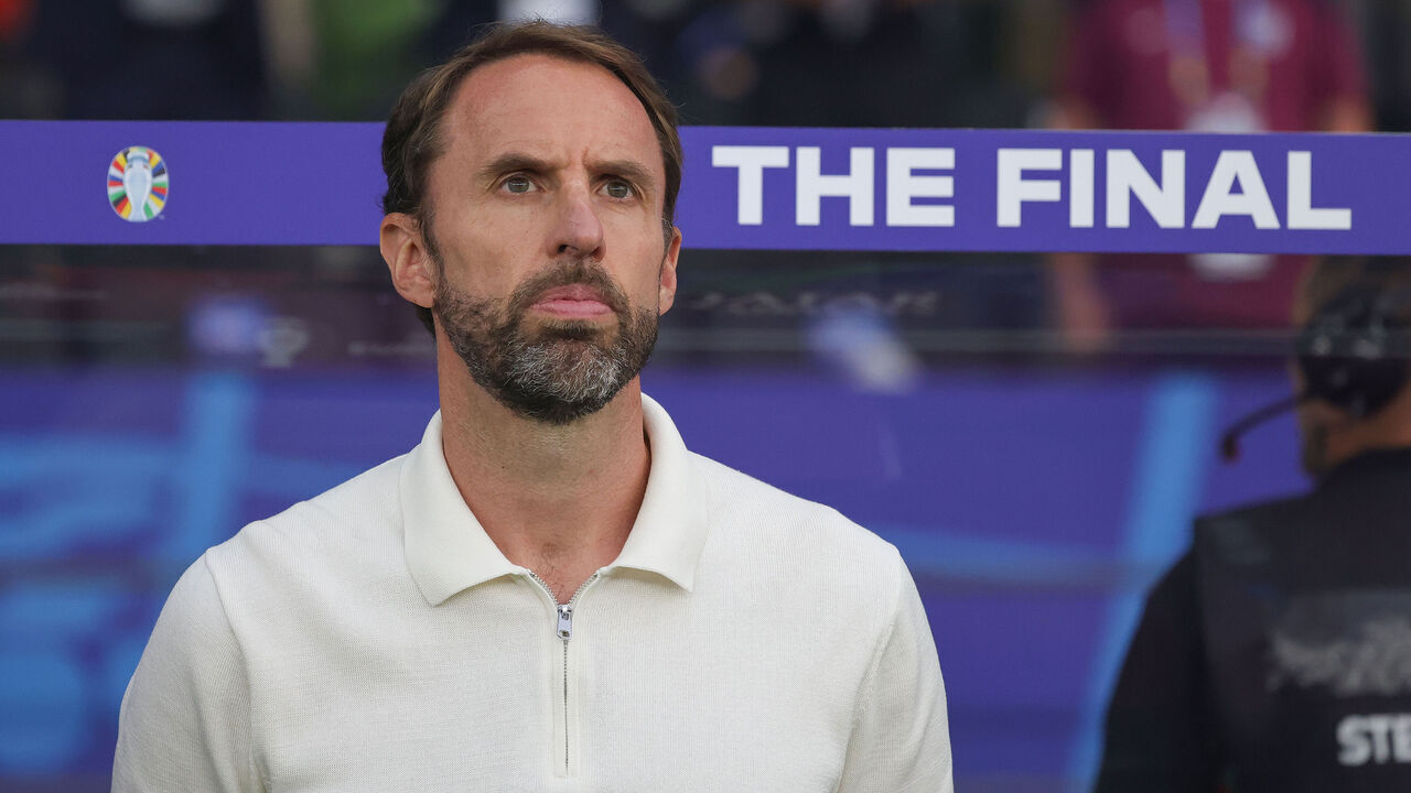 BERLIN, GERMANY - JULY 14: Head Coach Gareth Southgate of England looks on before the UEFA EURO 2024 final match between Spain and England at Olympiastadion on July 14, 2024 in Berlin, Germany.