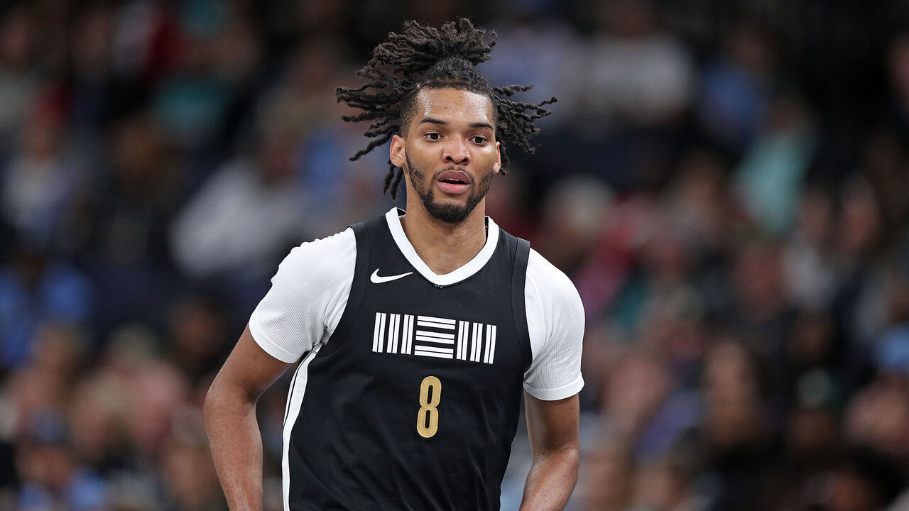 MEMPHIS, TENNESSEE - FEBRUARY 23: Ziaire Williams #8 of the Memphis Grizzlies looks on during the game against the Los Angeles Clippers at FedExForum on February 23, 2024 in Memphis, Tennessee.