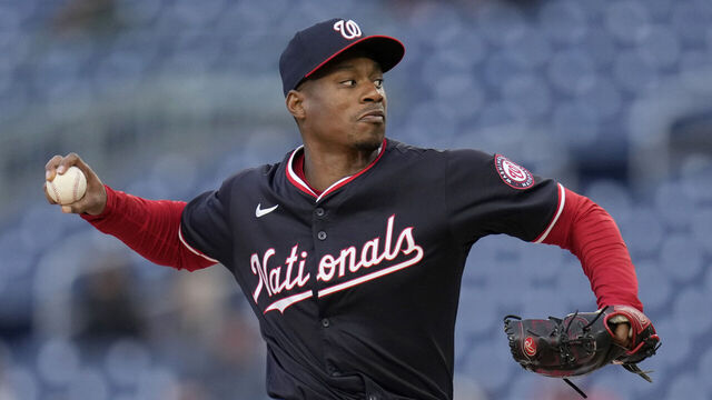 WASHINGTON, DC - APRIL 04: Josiah Gray #40 of the Washington Nationals pitches against the Pittsburgh Pirates during the fifth inning at Nationals Park on April 04, 2024 in Washington, DC.