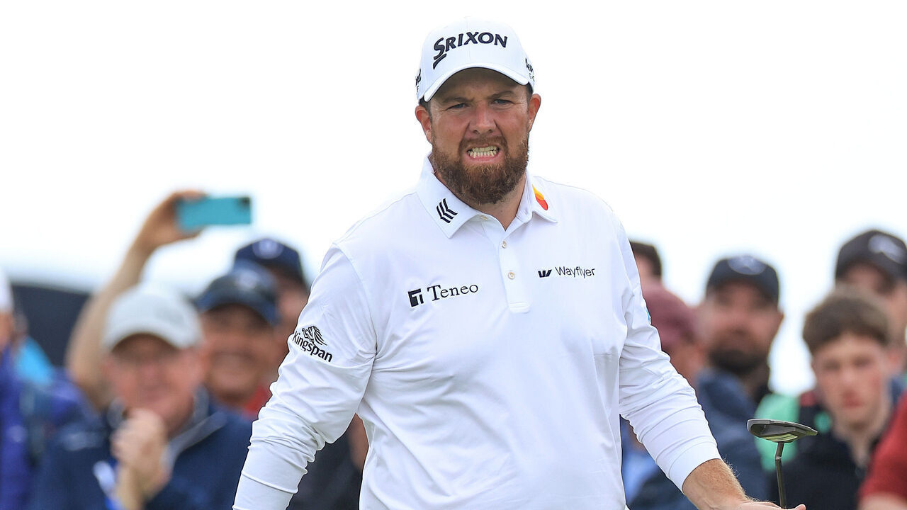 TROON, SCOTLAND - JULY 19: Shane Lowry of Ireland reacts as he just misses an eagle on the 16th hole on day two of The 152nd Open championship at Royal Troon on July 19, 2024 in Troon, Scotland.