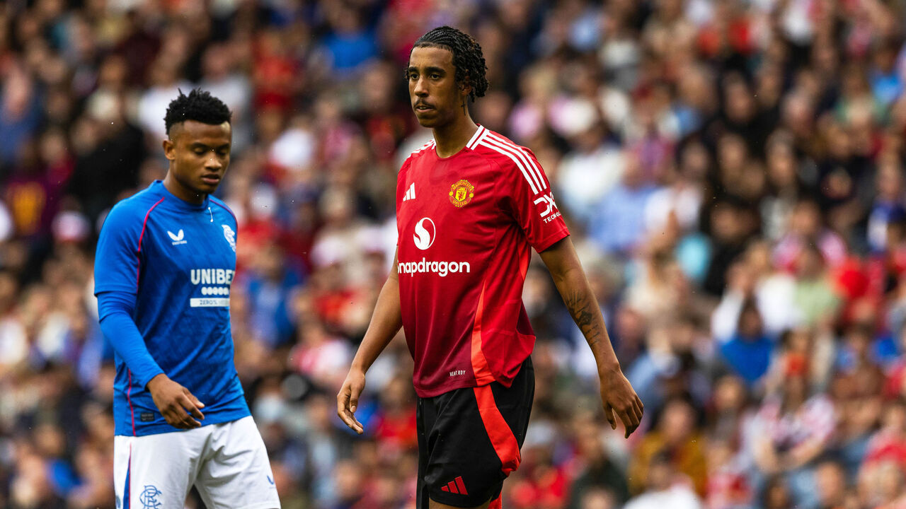 EDINBURGH, SCOTLAND - JULY 20: Man Utd's Leny Yoro in action during a pre-season friendly match between Manchester United and Rangers at Scottish Gas Murrayfield, on July 20, 2024, in Edinburgh, Scotland.