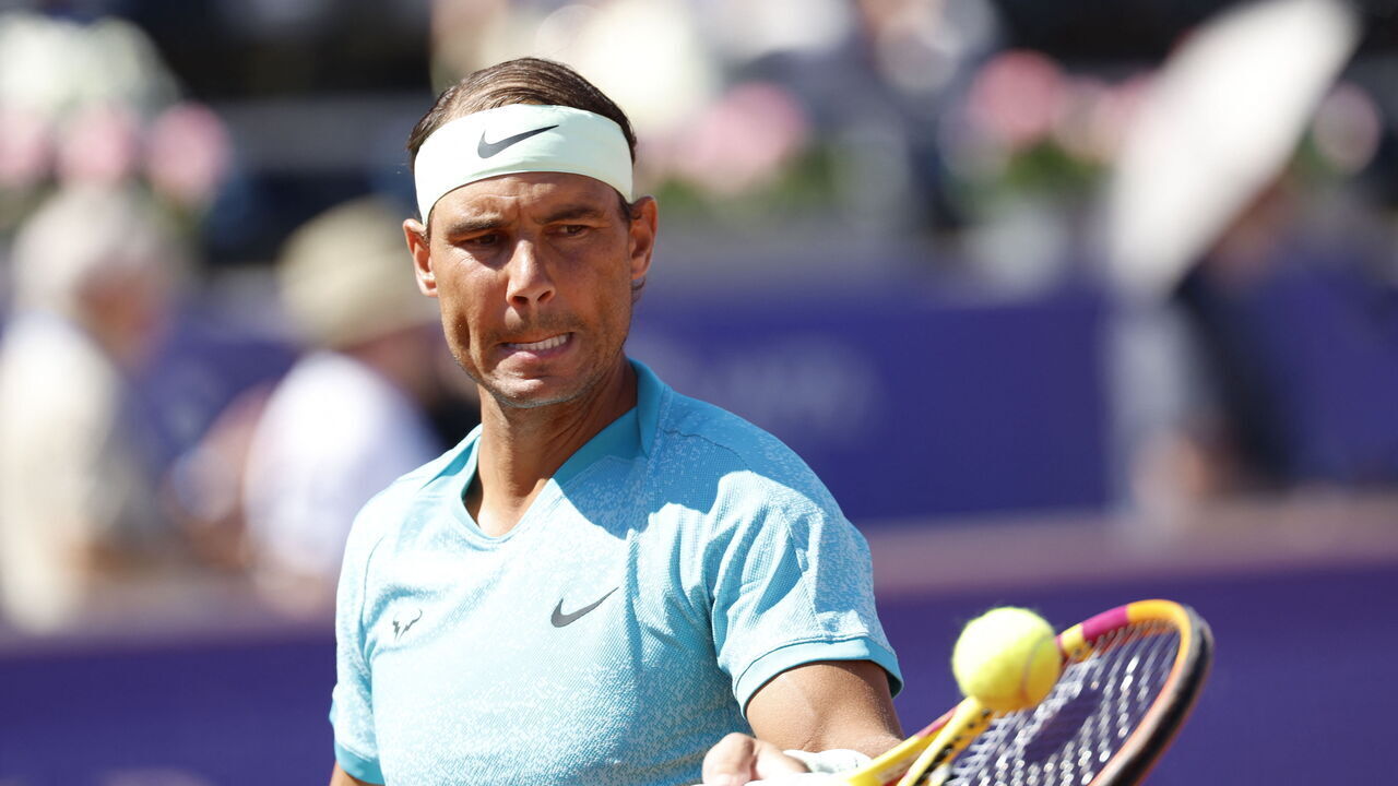 Spain's Rafael Nadal returns the ball to Croatia's Duje Ajdukovic during their men's semi-final singles match of the ATP Nordea Open tennis tournament in Bastad, Sweden, on July 20, 2024.