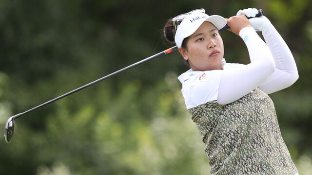 SYLVANIA, OHIO - JULY 21: Chanettee Wannasaen of Thailand plays her shot from the ninth tee during the final round of the Dana Open at Highland Meadows Golf Club on July 21, 2024 in Sylvania, Ohio.
