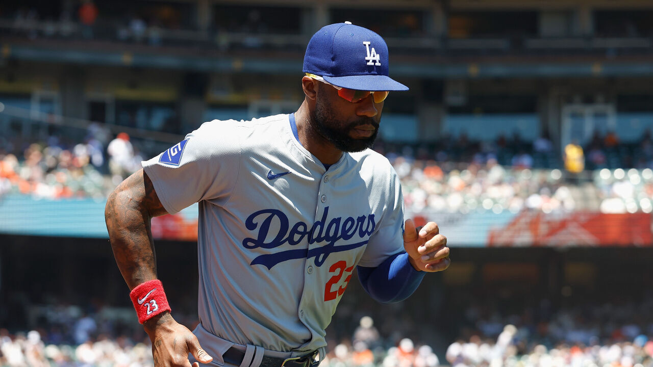 SAN FRANCISCO, CALIFORNIA - JUNE 30: Jason Heyward #23 of the Los Angeles Dodgers leaves the dugout before the game against the Los Angeles Dodgers at Oracle Park on June 30, 2024 in San Francisco, California.