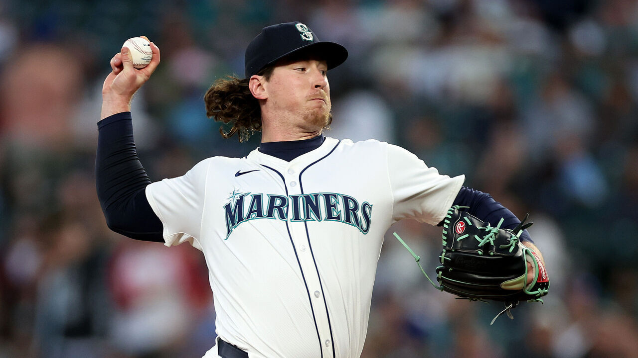 SEATTLE, WASHINGTON - JULY 02: Mike Baumann #53 of the Seattle Mariners pitches against the Baltimore Orioles at T-Mobile Park on July 02, 2024 in Seattle, Washington.