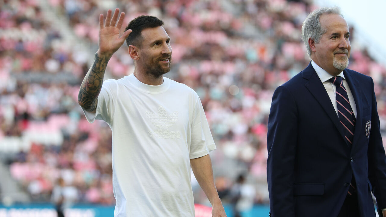 FORT LAUDERDALE, FL - JULY 20: Inter Miami forward Lionel Messi (10) greets fans afte a recognition ceremony for earning 45 professional trophies before the game between Chicago Fire FC and Inter Miami CF on Saturday, July 20, 2024 at Chase Stadium in Fort Lauderdale, Fla.