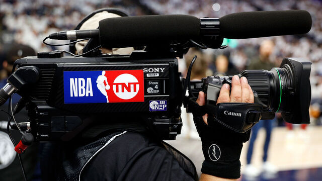 MINNEAPOLIS, MINNESOTA - MAY 12: A view of the NBA on TNT logo on a broadcast camera prior to the start of the third quarter of Game Four of the Western Conference Second Round Playoffs between the Denver Nuggets and Minnesota Timberwolves at Target Center on May 12, 2024 in Minneapolis, Minnesota. The Nuggets defeated the Timberwolves 115-107.