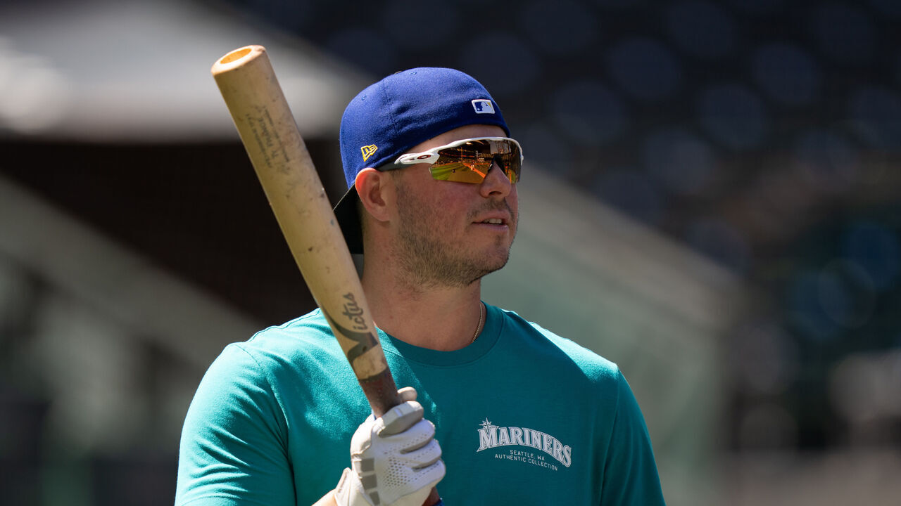 SEATTLE, WA - JULY 05: Ty France #23 of the Seattle Mariners waits to take batting practice before a game against the Toronto Blue Jays at T-Mobile Park on July 5, 2024 in Seattle, Washington. The Mariners won 2-1.